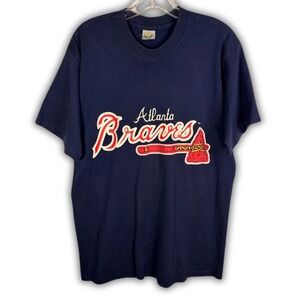 VTG 80s 90s Atlanta Braves T Shirt Mens XL Navy Blue Competitor Tee Baseball MLB